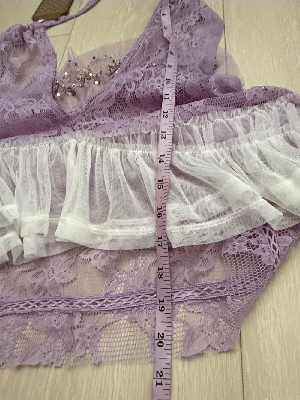 Anthropologie Lavender and White Lace Tiered Camisole - Picture 7 of 8